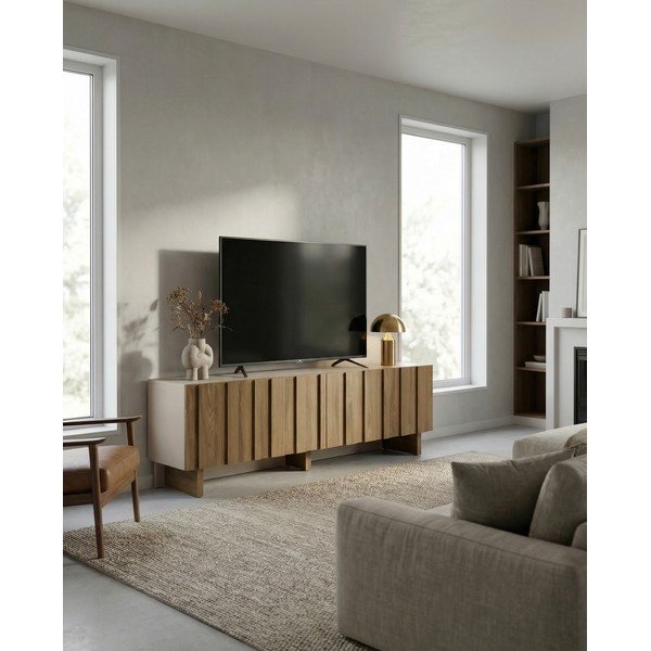 Comodă TV crem/în culoare naturală din lemn de pin 180x50x43 cm Marlo – Marckeric-image-1