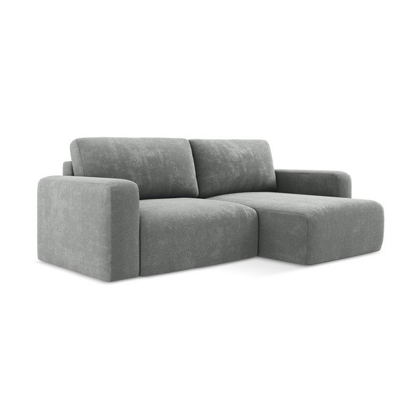 Colțar gri extensibil/cu spațiu de depozitare cu tapițerie din chenille (cu colț pe partea dreaptă/cu șezlong) Kona – Makamii-image-2