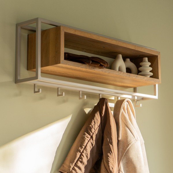 Cuier de perete în culoare naturală/taupe cu raft din lemn de stejar 78 cm School – Spinder Design-image-1