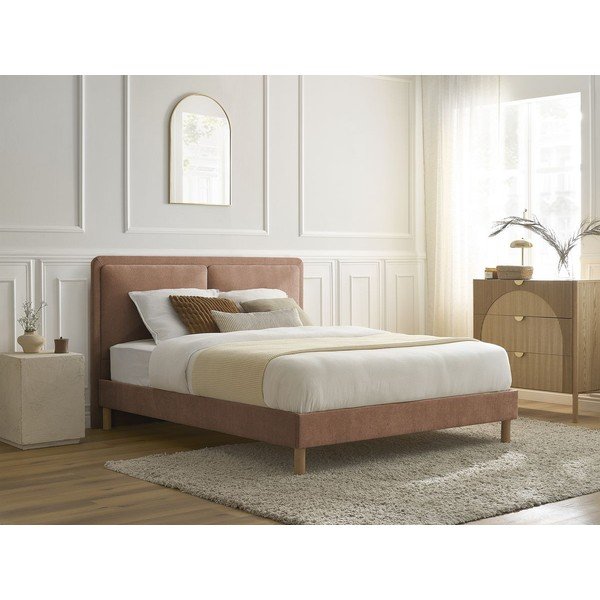 Pat matrimonial roz prăfuit tapițat tapițat cu somieră 140x190 cm Mara – Bobochic Paris-image-2