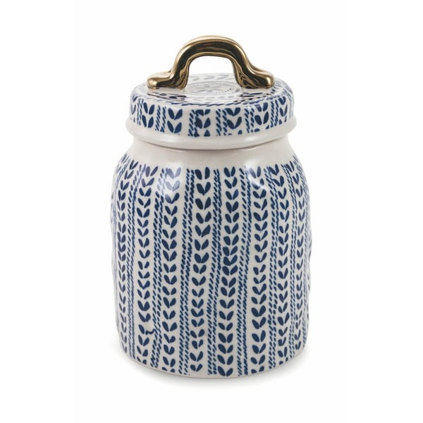 Doză din ceramică Villa d'Este Masai, înălțime 19 cm, albastru-alb
