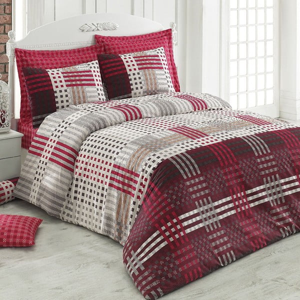 Lenjerie de pat din bumbac cu cearșaf Cameron, 200 x 220 cm, červené