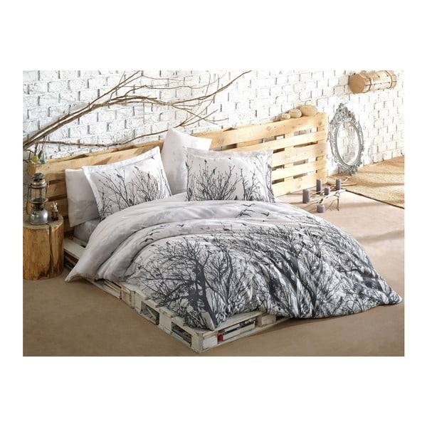 Lenjerie de pat cu cearșaf pentru pat dublu Peace, 200 x 220 cm
