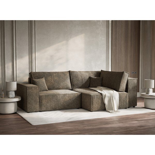 Colțar maro extensibil/cu spațiu de depozitare cu tapițerie din chenille (cu colț pe partea dreaptă/în formă de ”L”) Tonga – Maison de Rêve-image-4