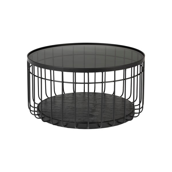 Măsuță de cafea cu blat de sticlă White Label Lance, ø 60 cm, negru