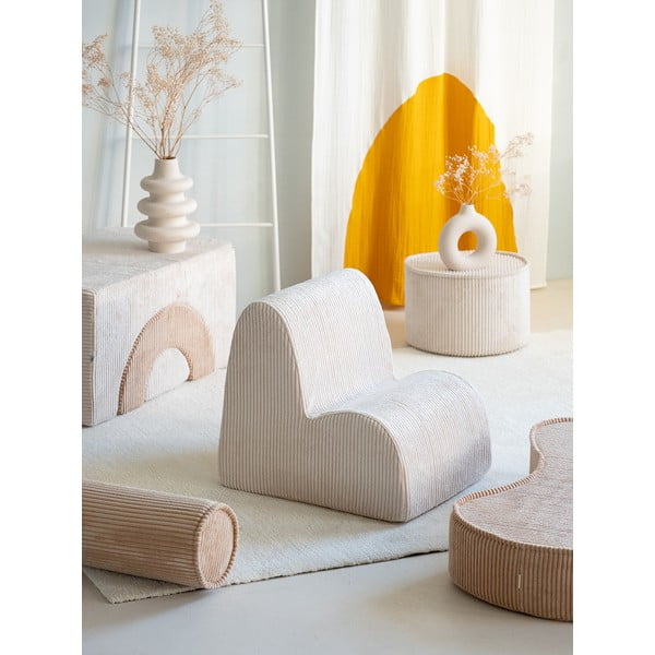 Fotoliu de copii crem cu tapițerie din catifea reiată Cloud – Wigiwama-image-1