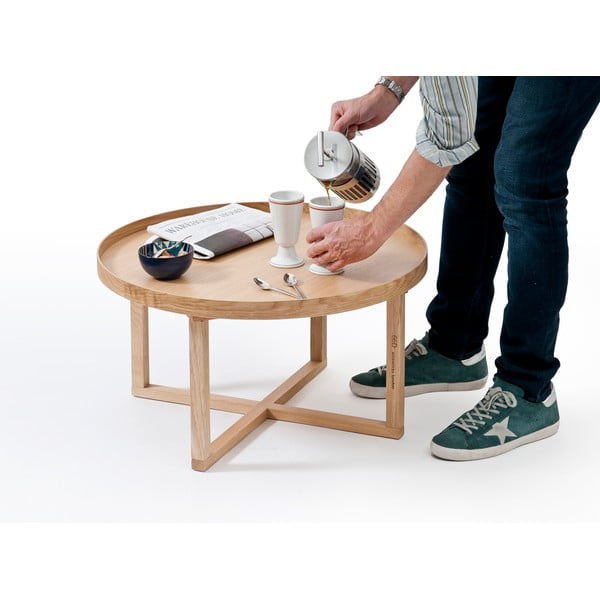 Masă rotundă din lemn de stejar Wireworks Round, Ø 66 cm, natural-image-1