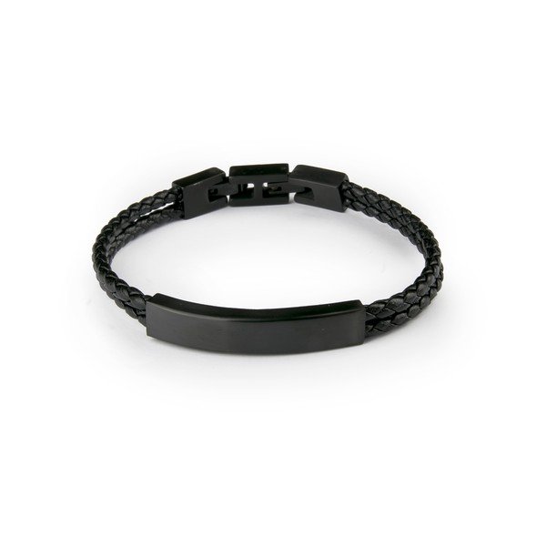 Brățară din piele naturală pentru bărbați Monomen Double Braid, negru
