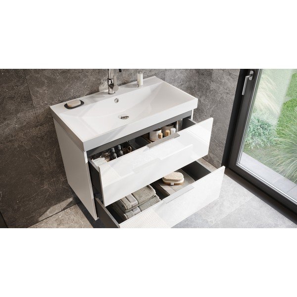 Dulap sub chiuvetă alb suspendat cu aspect lucios 81x65 cm Celano – Germania-image-1