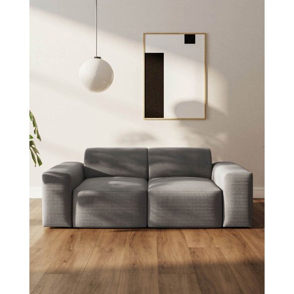 Canapea gri cu tapițerie din catifea reiată  205 cm Fluvio – MESONICA-image-3