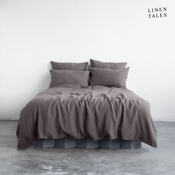 Lenjerie de pat gri închis din in pentru pat dublu 200x200 cm – Linen Tales