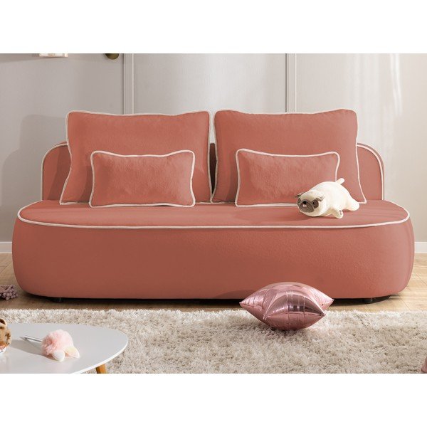 Canapea pentru copii roz/gri deschis extensibilă/cu spațiu de depozitare cu tapițerie din catifea 210 cm Saga – Ropez-image-1