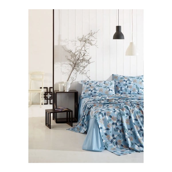 Lenjerie de pat cu cearșaf și față de pernă Basso Azuro, 160 x 240 cm, albastru