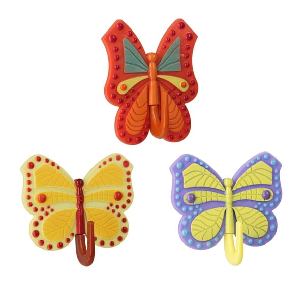 Set 3 cârlige autoadezive Metaltex Butterfly, colorate