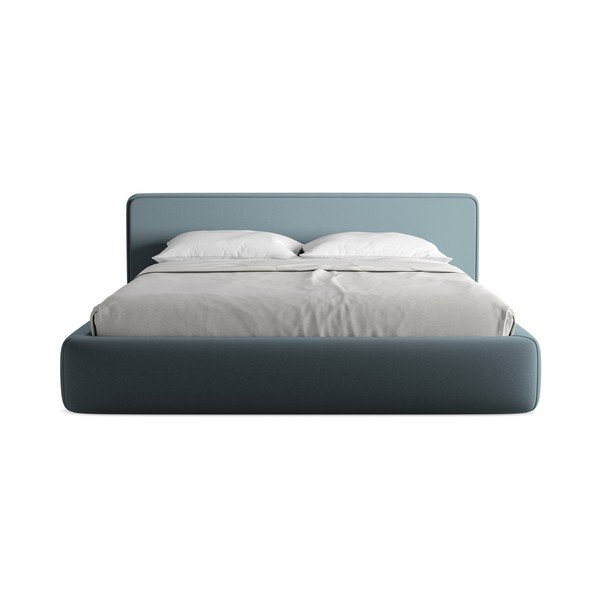 Pat matrimonial albastru tapițat cu spațiu de depozitare cu somieră 180x200 cm Kiana – Makamii-image-4