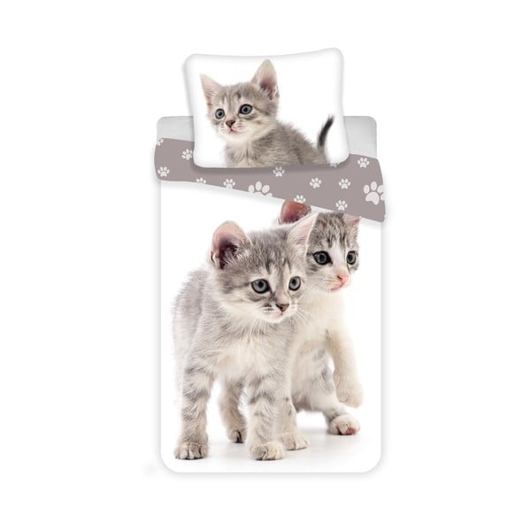 Lenjerie de pat pentru copii albă-gri din bumbac pentru pat de o persoană 140x200 cm Kitten "Grey" – Jerry Fabrics