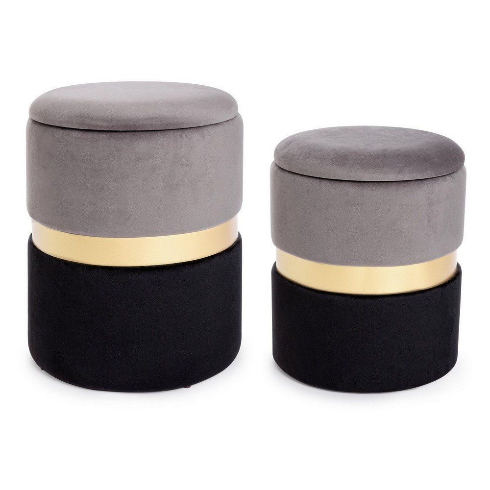 Puf negru/gri cu tapiterie din catifea Polina – Bizzotto