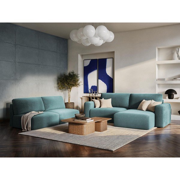 Colțar verde extensibil/cu spațiu de depozitare cu tapițerie din catifea reiată  (în formă de "U") Kona – Makamii-image-1