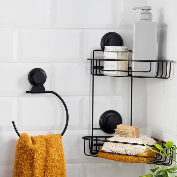 Suport autoadeziv pentru prosoape Compactor Bestlock Black, negru-image-1