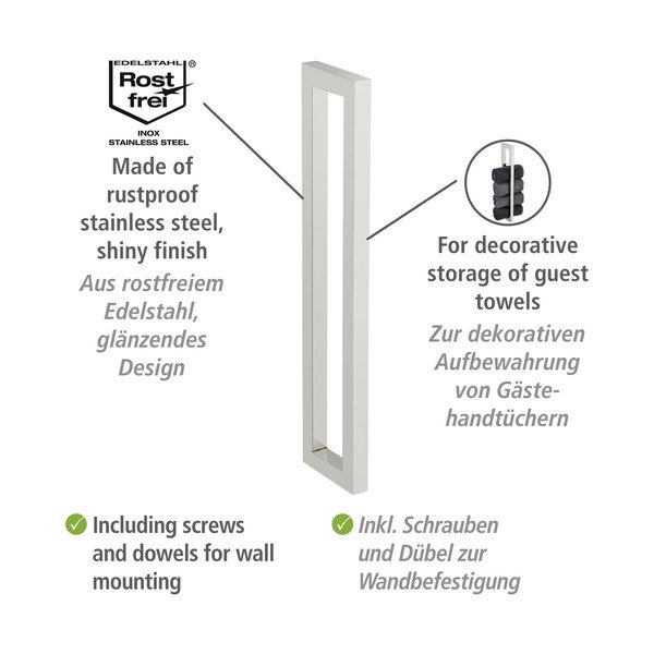Suport pentru prosoape de montat pe perete din oțel inoxidabil Reitani – Wenko-image-3