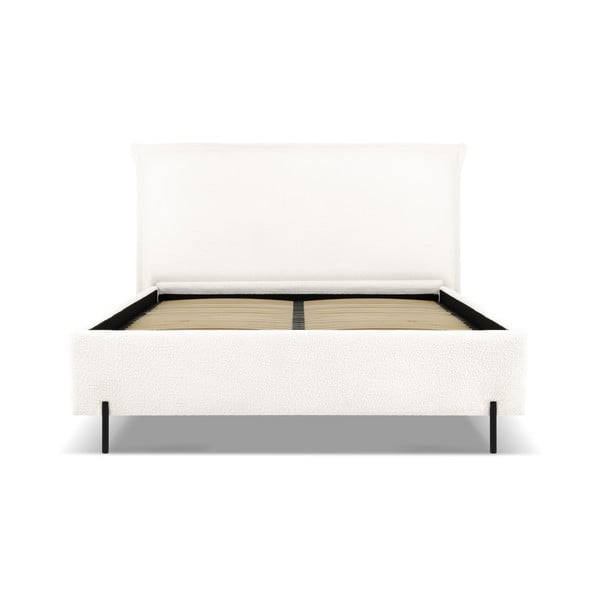 Pat matrimonial alb tapițat cu spațiu de depozitare cu somieră 160x200 cm Armie – Milo Casa-image-2