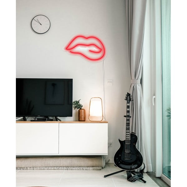 Decorațiune luminoasă de perete Candy Shock Biting Lips, 40 x 36 cm, roșu