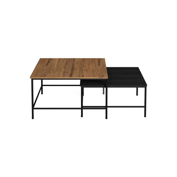 Măsuțe de cafea negru/natural 2 buc. cu blat cu aspect de lemn de nuc 80x80 cm Fiorenza – Marckeric-image-1