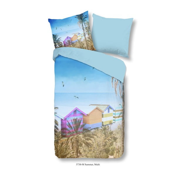 Lenjerie de pat din micropercal Muller Textiels Summer, 140 x 200 cm, albastru
