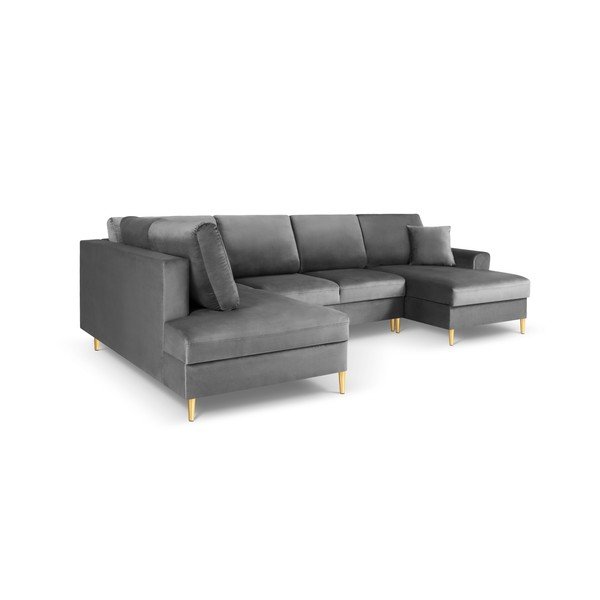 Colțar gri deschis extensibil, cu spațiu de depozitare cu tapițerie din catifea (cu colț pe partea stângă, în formă de "U") Kyoto – Cosmopolitan Design-image-3