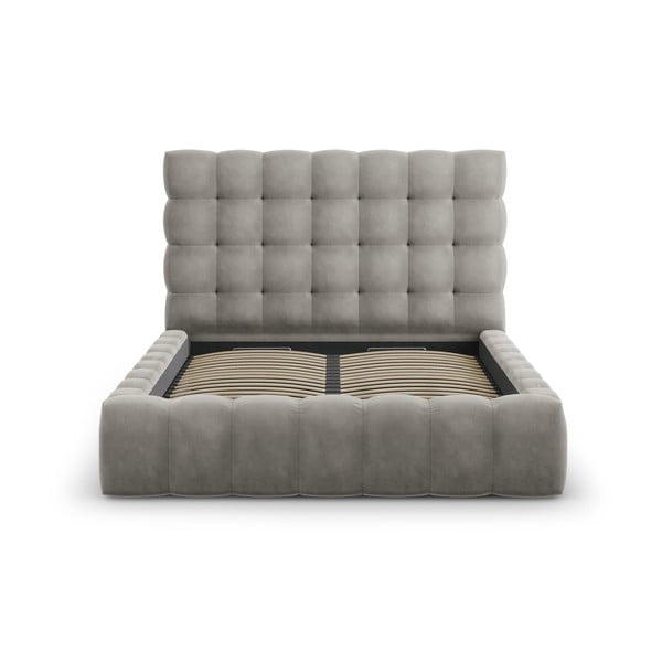 Pat matrimonial gri deschis tapițat cu spațiu de depozitare și somieră 160x200 cm Bali – Cosmopolitan Design-image-2