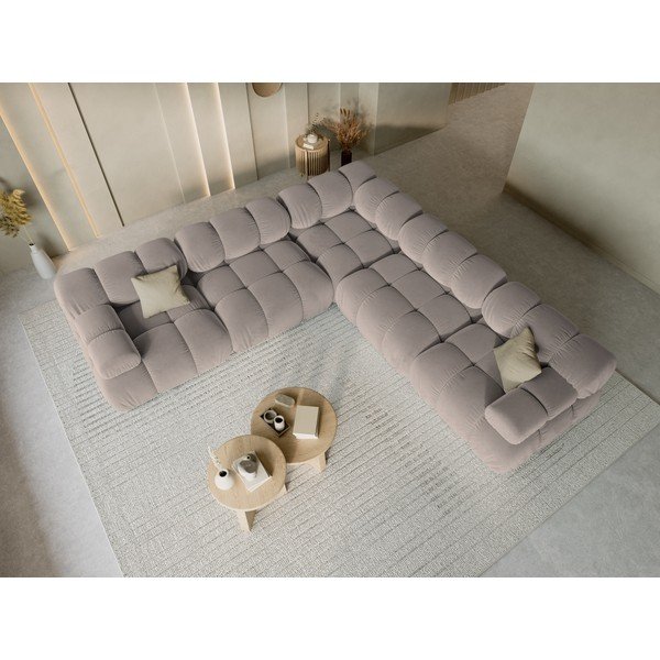 Colțar modular bej cu tapițerie din catifea – Micadoni -image-1