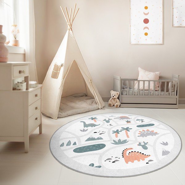 Covor de joacă pentru copii gri deschis lavabil ø100 cm Dino Park – Mila Home-image-3