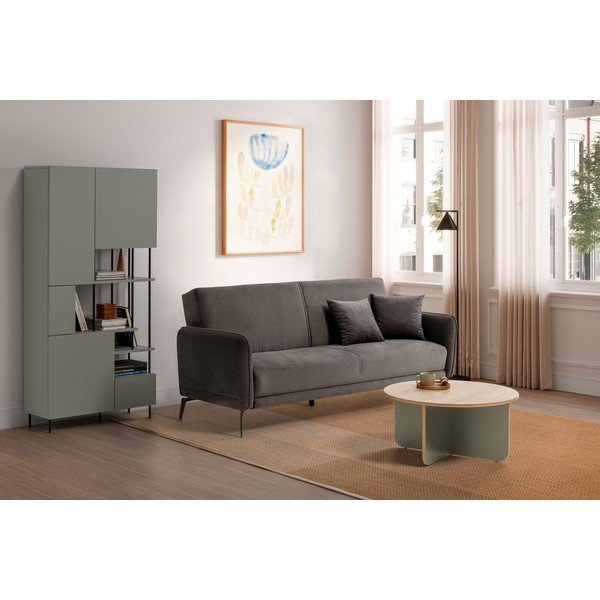 Măsuță de cafea verde-deschis/în culoare naturală rotundă cu blat cu aspect de lemn de stejar ø 80 cm Hillary – Marckeric-image-4