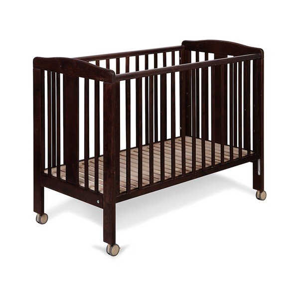 Pătuț din lemn cu roți și grilaj ajustabil YappyKids Qu, 120 x 60 cm, maro închis-image-1