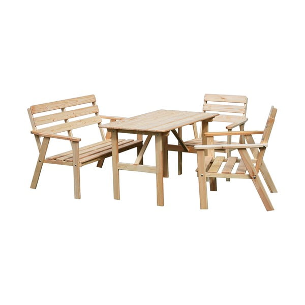 Set de dining pentru grădină din lemn de pin pentru 4 persoane Nordic - Rojaplast