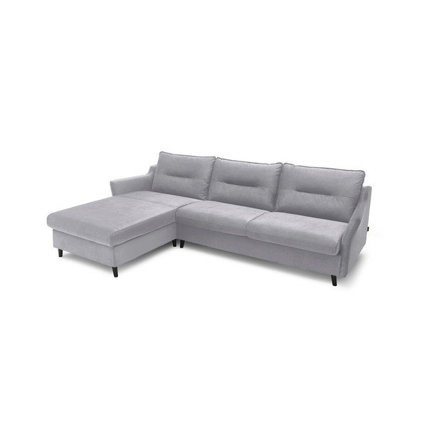 (calitate II) Canapea extensibilă cu șezlong pe partea stângă și husă din catifea Bobochic Paris Loft, gri deschis-image-3