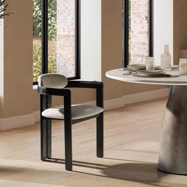 Set de scaune de sufragerie alb/negru cu cotiere 2 buc. tapițat Eiden – MOME-image-1