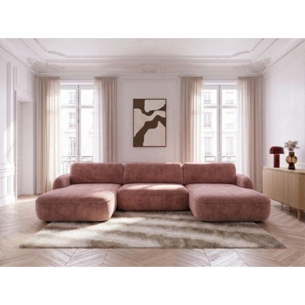 Colțar roz extensibil/cu spațiu de depozitare cu tapițerie din catifea (în formă de "U") Celeste – Bobochic Paris-image-1
