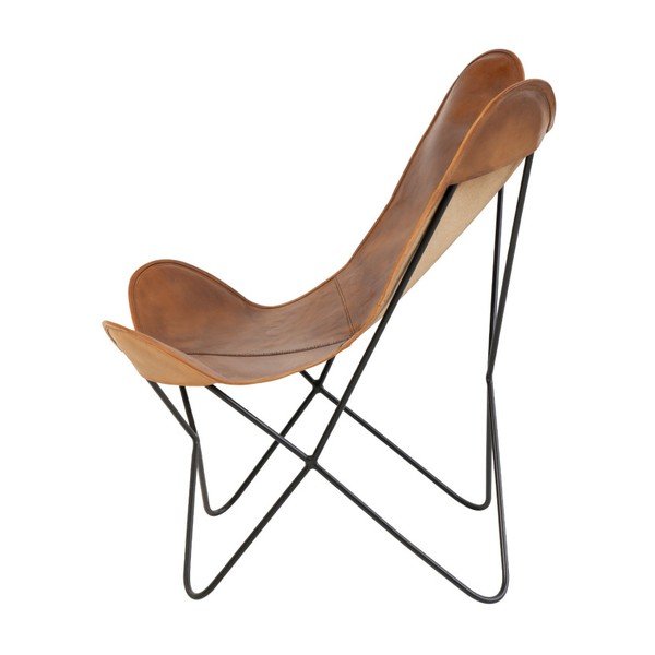 Fotoliu din piele tip fluture sømcasa Farfalla, maro coniac-image-3