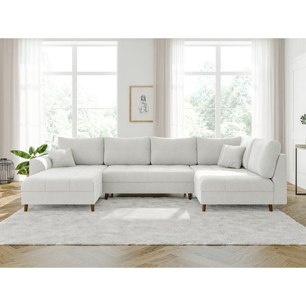 Colțar crem cu tapițerie din țesătură bouclé (colț stânga /în formă de "U") Ariella – Ropez-image-1