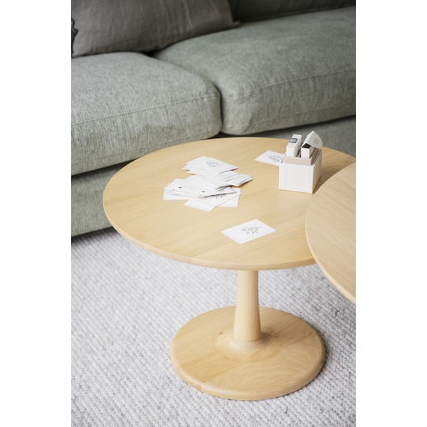 Măsuță de cafea natural  rotundă cu aspect de lemn de stejar 60x60 cm Hobart – Rowico-image-1