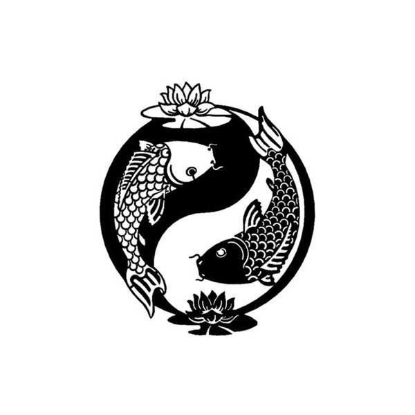Decorațiune metalică de perete Fish Yin Yang, 41 x 49 cm, negru-image-1