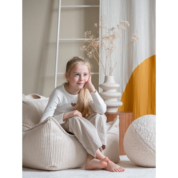 Fotoliu puf pentru copii crem cu tapițerie din catifea reiată Chair – Wigiwama-image-1