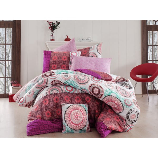 Lenjerie de pat cu cearșaf pentru pat dublu Ringo Pink, 200 x 220 cm