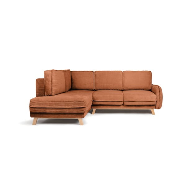 Colțar portocaliu extensibil cu tapițerie din catifea reiată  (cu colț pe partea stângă ) Tori – Bonami Selection