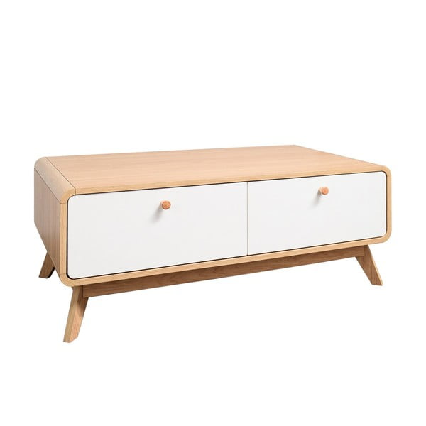 Comodă TV albă/în culoare naturală cu aspect de lemn de stejar 100x40 cm Caitlin – Støraa-image-2