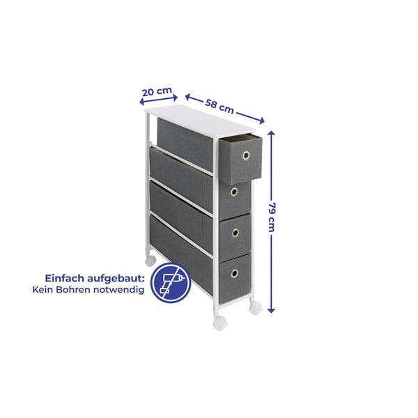 Etajeră pe roți albă/gri 20x79 cm - Maximex-image-2