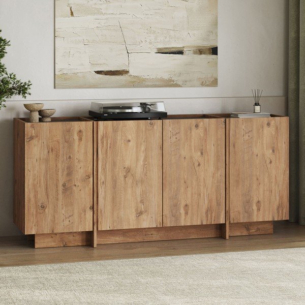 Comodă în culoare naturală cu aspect de lemn de pin cu orificiu pentru cabluri 180x80x45 cm Dorma – Kalune Design-image-3