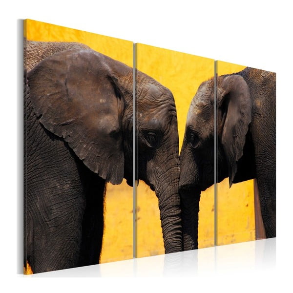 Tablou pe pânză 3 piese Bimago Elephant Kiss, 80 x 120 cm