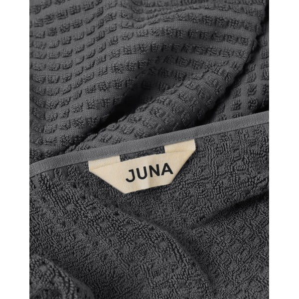 Prosop gri închis din bumbac organic din frotir 50x100 cm Check – JUNA-image-4